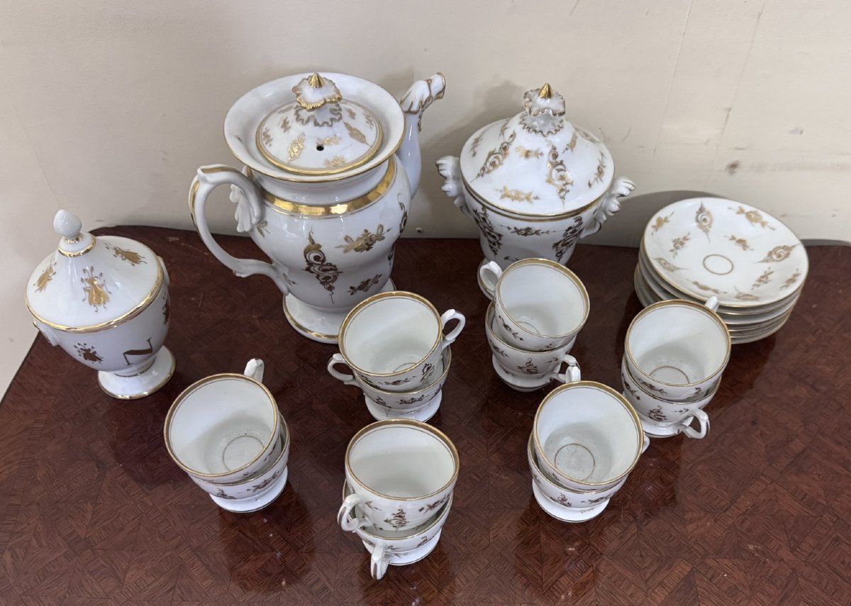 Limoges Porcelain Tea/coffee Set - Maison Giraud, Gold Décor - 19th Century-photo-1