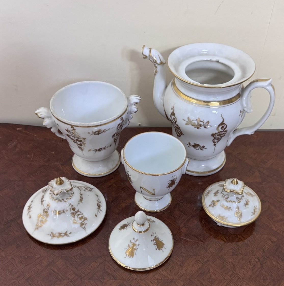 Limoges Porcelain Tea/coffee Set - Maison Giraud, Gold Décor - 19th Century-photo-2