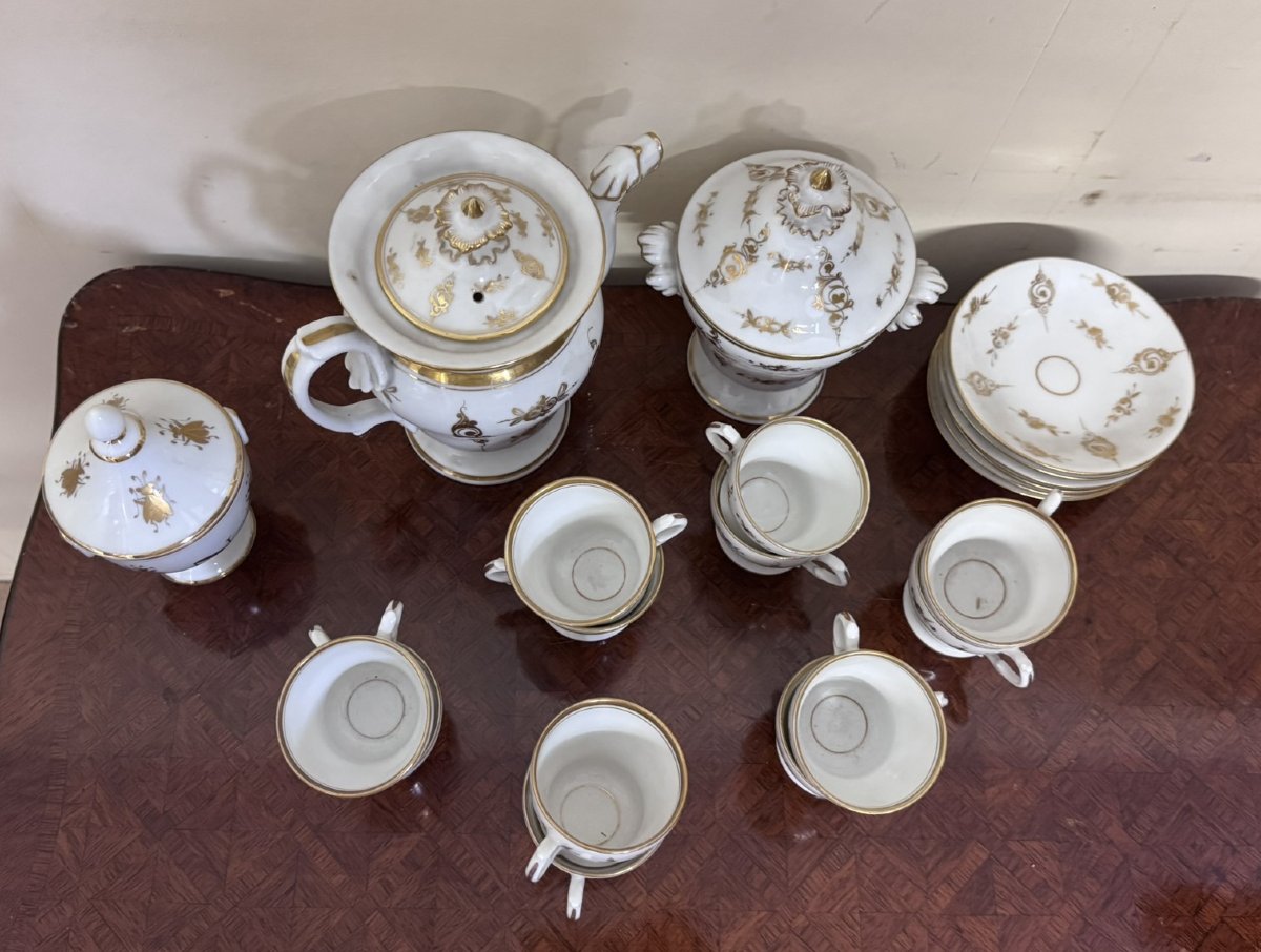 Limoges Porcelain Tea/coffee Set - Maison Giraud, Gold Décor - 19th Century-photo-3
