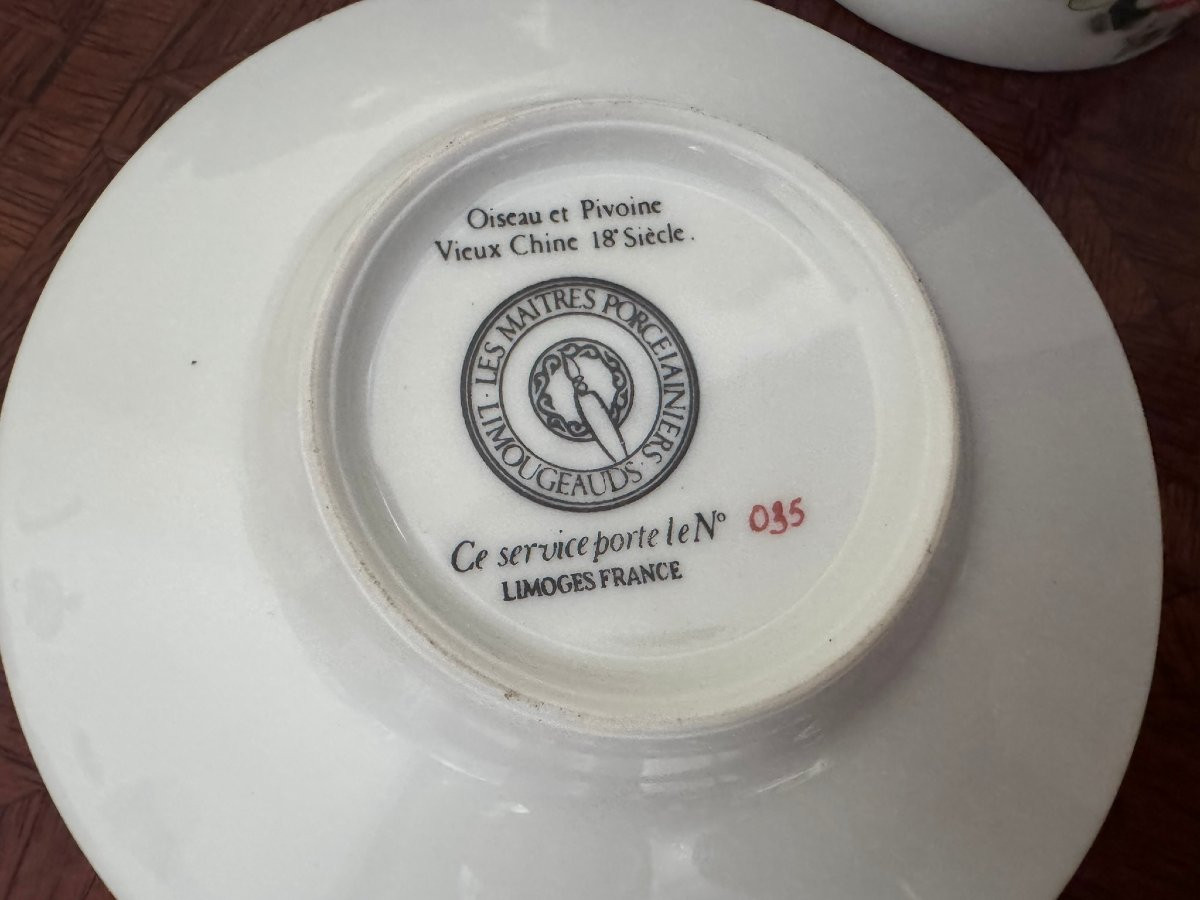 Service à thé en porcelaine de Limoges – Décor Asiatique “Oiseau et Pivoine” – Série numérotée -photo-7