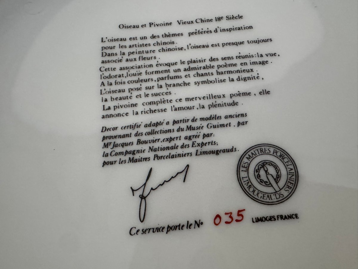 Service à thé en porcelaine de Limoges – Décor Asiatique “Oiseau et Pivoine” – Série numérotée -photo-8