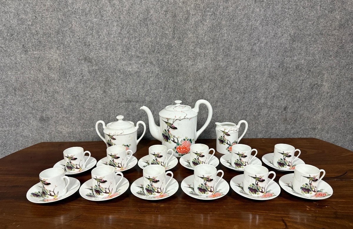 Service à thé en porcelaine de Limoges – Décor Asiatique “Oiseau et Pivoine” – Série numérotée 
