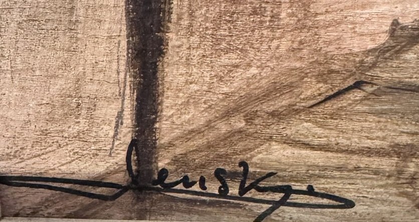 Scène d’intérieur – Huile sur panneau signée Lensky – XXe siècle -photo-3