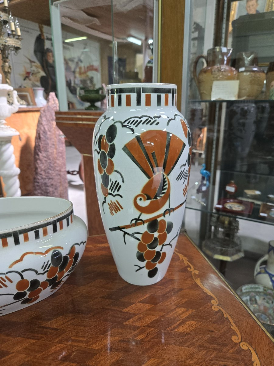 Set With Two Vases And A Centerpiece In Lunéville Earthenware-photo-6