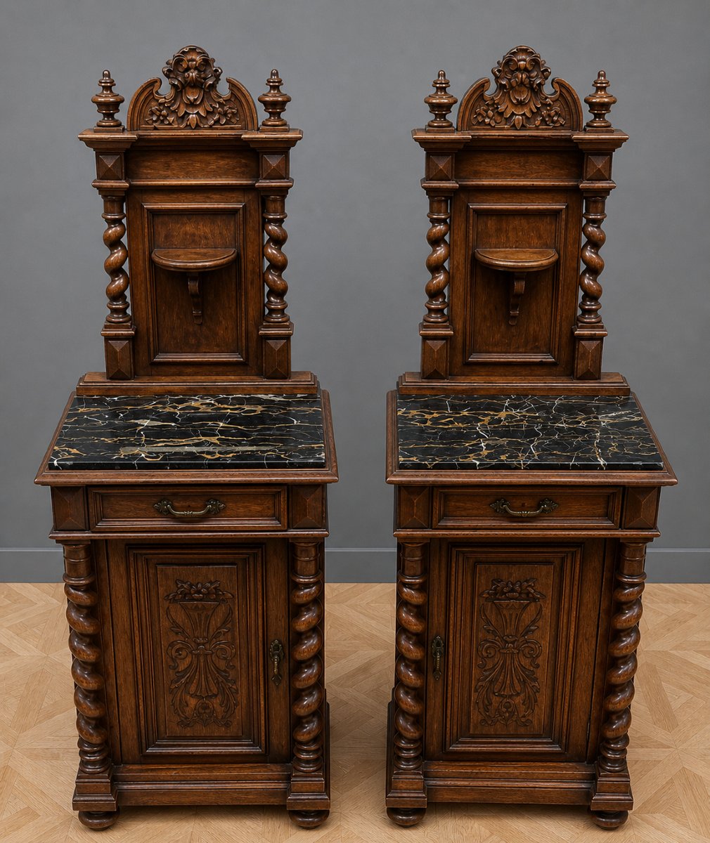 Pair Of Small Napoleon III Period Walnut Sideboards Or Bedside Tables-photo-1