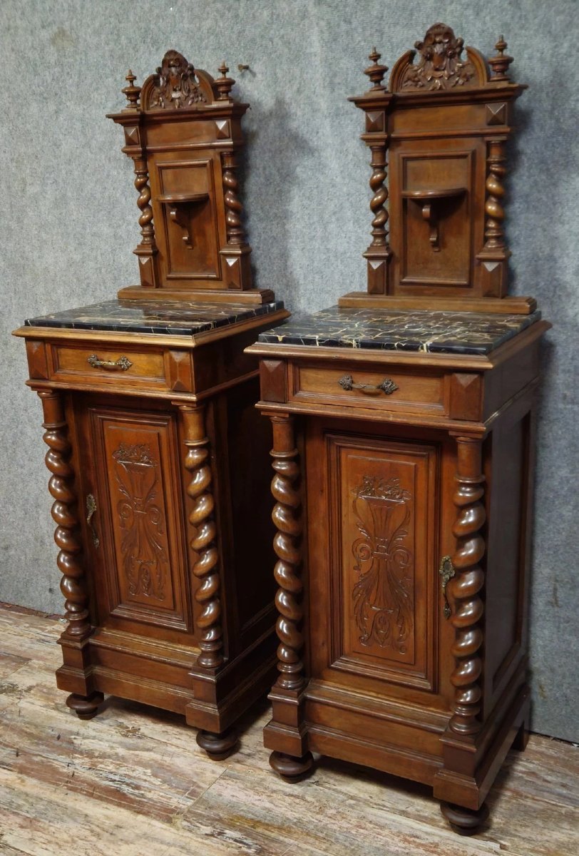 Pair Of Small Napoleon III Period Walnut Sideboards Or Bedside Tables-photo-2