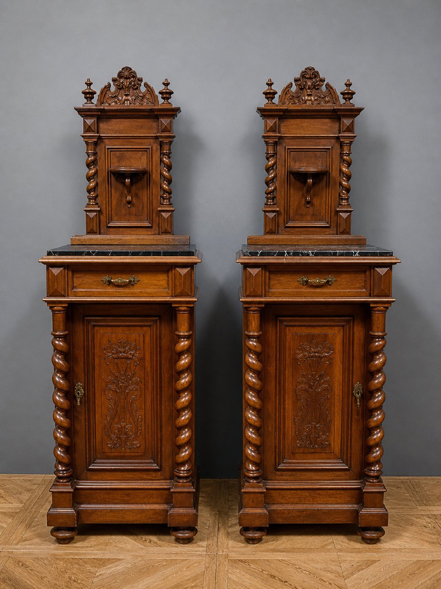 Pair Of Small Napoleon III Period Walnut Sideboards Or Bedside Tables-photo-3