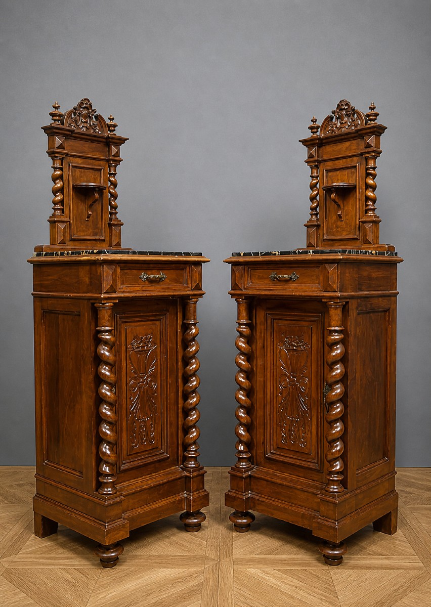 Pair Of Small Napoleon III Period Walnut Sideboards Or Bedside Tables