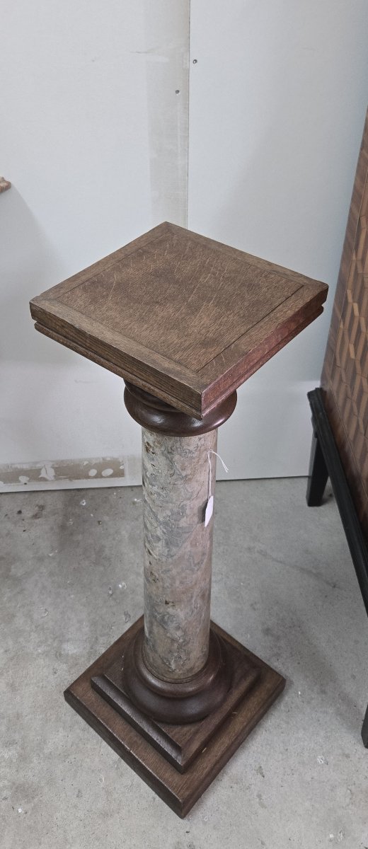 Sellette formant colonne, en bois massif et peinture faux marbre-photo-2