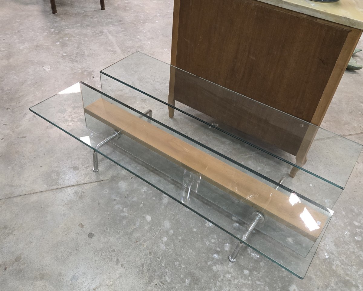 Table basse design des années 1970, alliant transparence et légèreté -photo-6