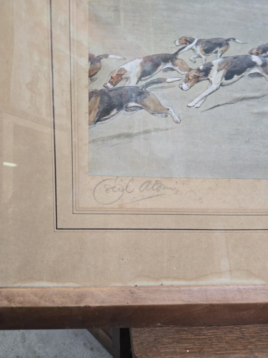 Scène De Chasse à Courre, Watercolor Engraving On Paper Signed Cecil Aldin (1870-1935)-photo-4