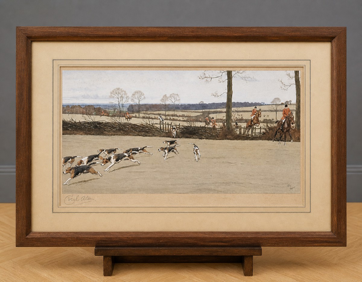 Scène De Chasse à Courre, Watercolor Engraving On Paper Signed Cecil Aldin (1870-1935)