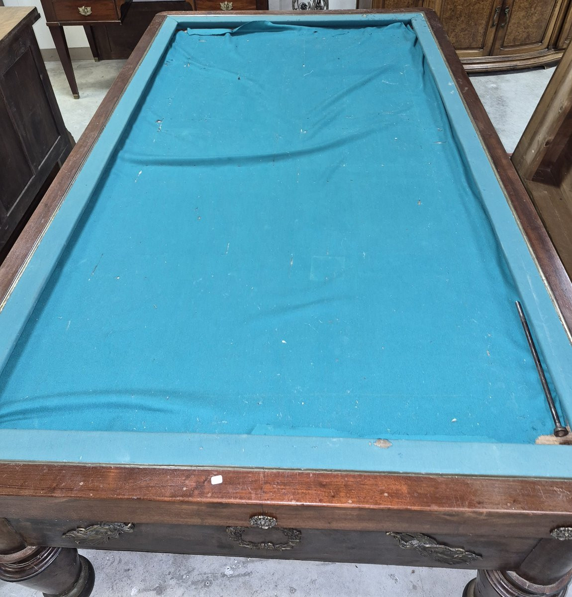 French Empire Period Billiard Table In Mahogany, Resting On Four Sheathed Legs With Ringed Bases.-photo-2