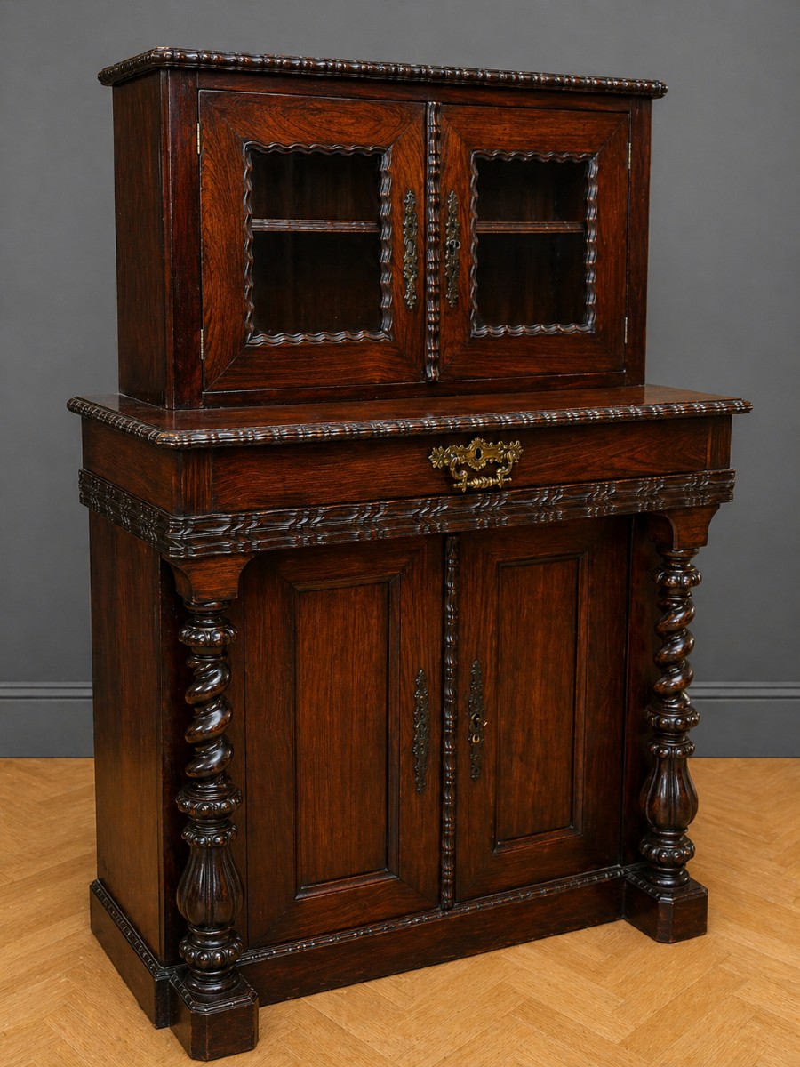 Buffet Bibliothéque Two Corps In Rosewood, Napoleon III Period