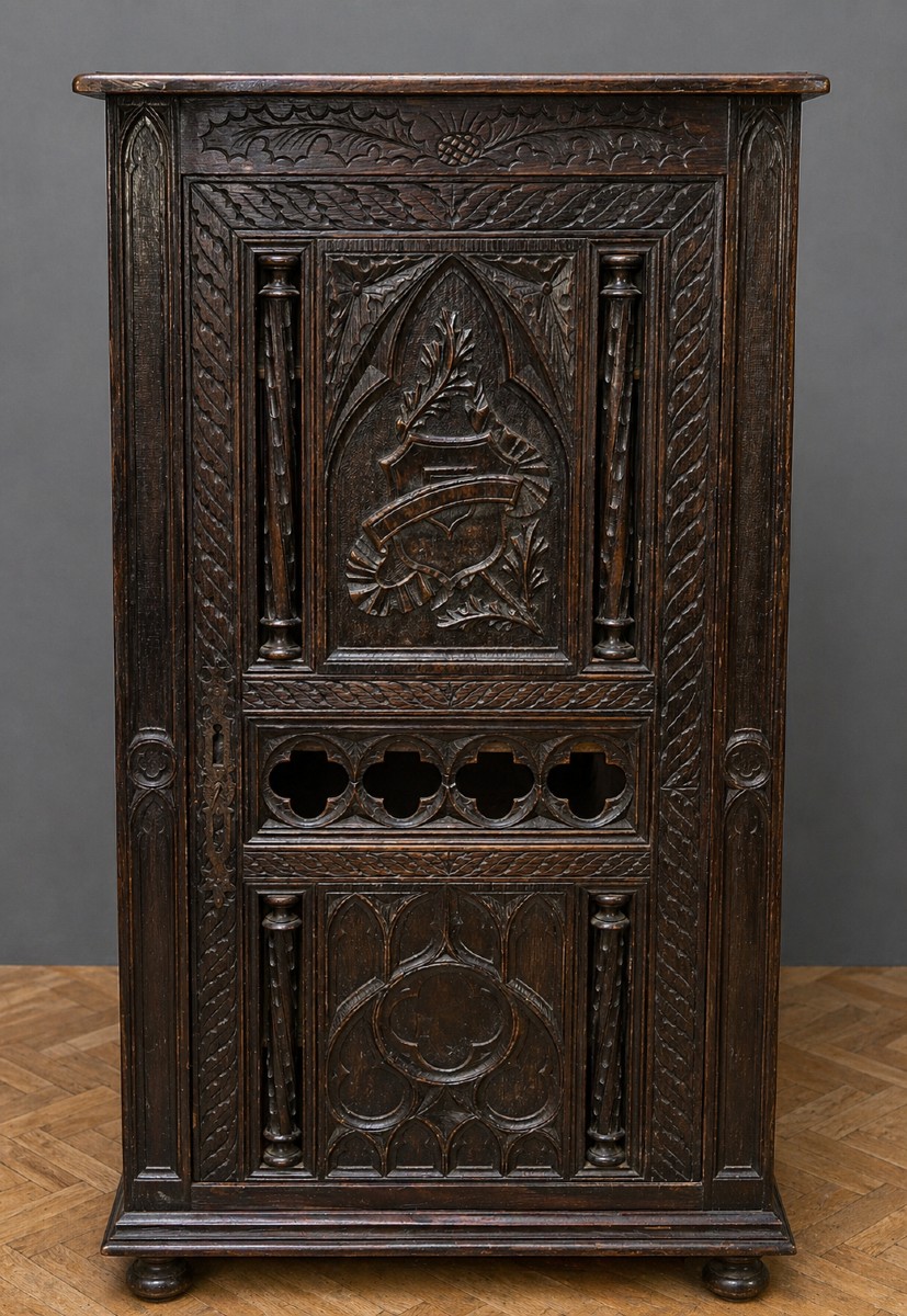 Richly Carved Oak Cabinet Of Gothic Inspiration