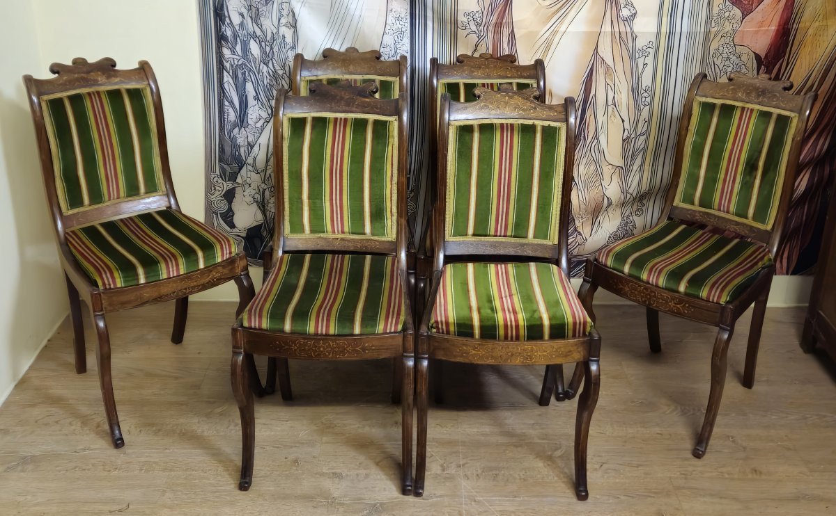 Suite Of Six Charles X Period Inlaid Rosewood Chairs-photo-6