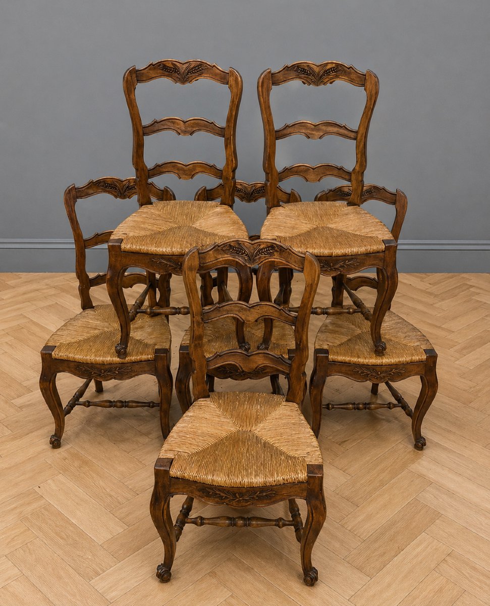 Suite de six chaises provençales en noyer-photo-2