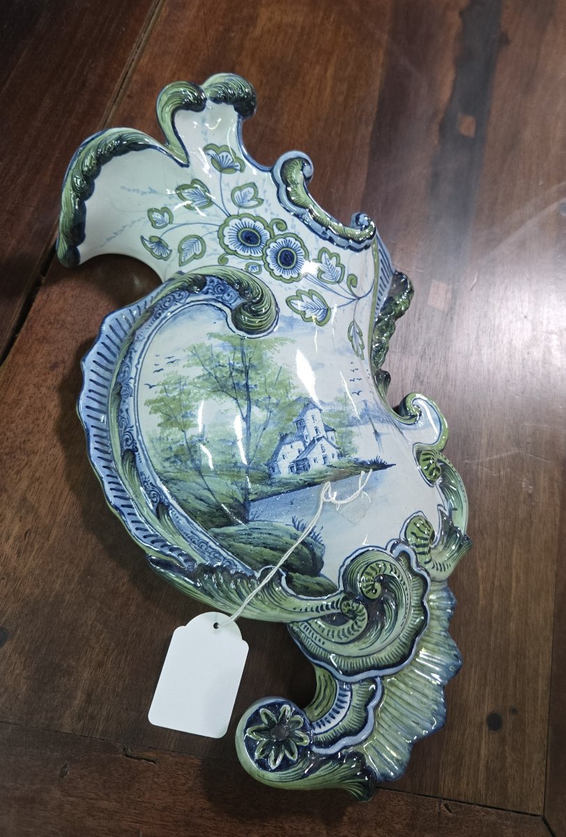 Wall-mounted Earthenware Bouquetiere With Polychrome Decoration, In An Animated Form.-photo-6