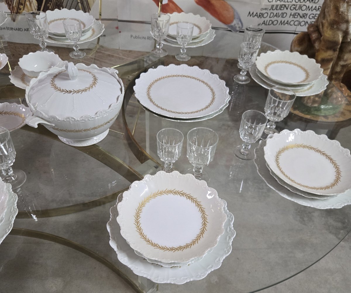Large Limoges Porcelain Dinner Service, Raynaud & Cie Factory, Swan Stamp-photo-1
