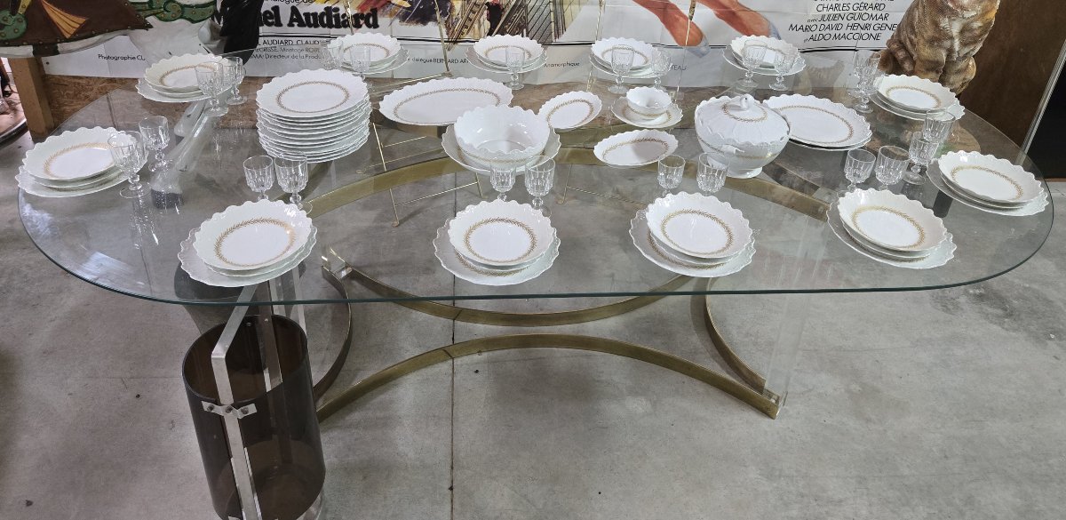 Large Limoges Porcelain Dinner Service, Raynaud & Cie Factory, Swan Stamp-photo-3