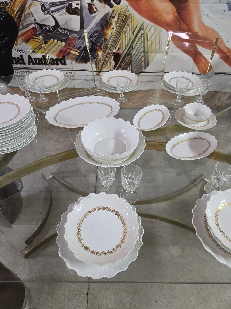 Large Limoges Porcelain Dinner Service, Raynaud & Cie Factory, Swan Stamp-photo-4