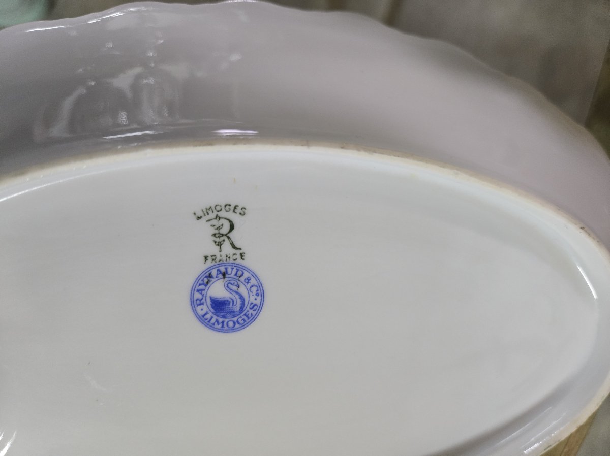 Large Limoges Porcelain Dinner Service, Raynaud & Cie Factory, Swan Stamp-photo-5