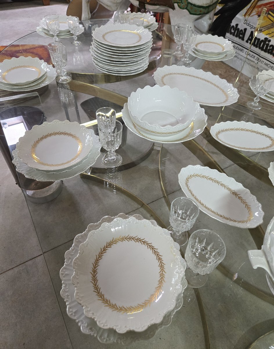 Large Limoges Porcelain Dinner Service, Raynaud & Cie Factory, Swan Stamp-photo-8