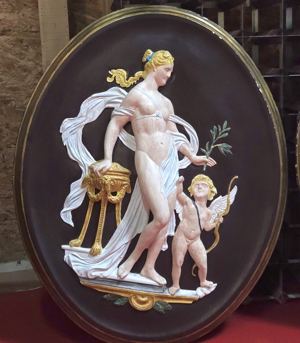 Important Pair Of Oval Medallions In Plaster Sculpted In High Relief-photo-5