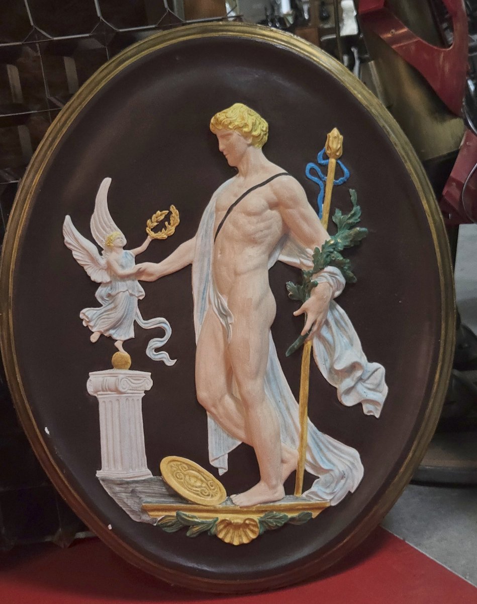 Important Pair Of Oval Medallions In Plaster Sculpted In High Relief-photo-6