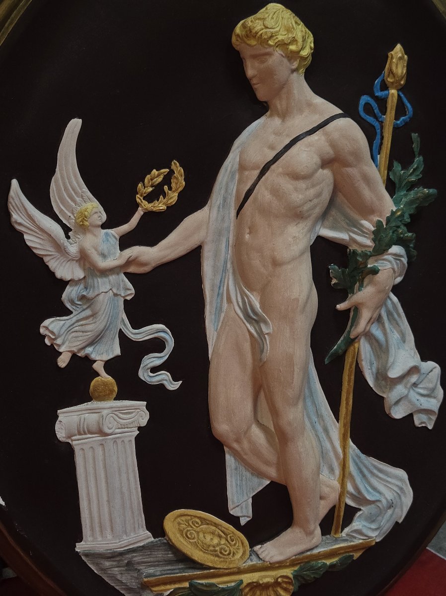 Important Pair Of Oval Medallions In Plaster Sculpted In High Relief-photo-8