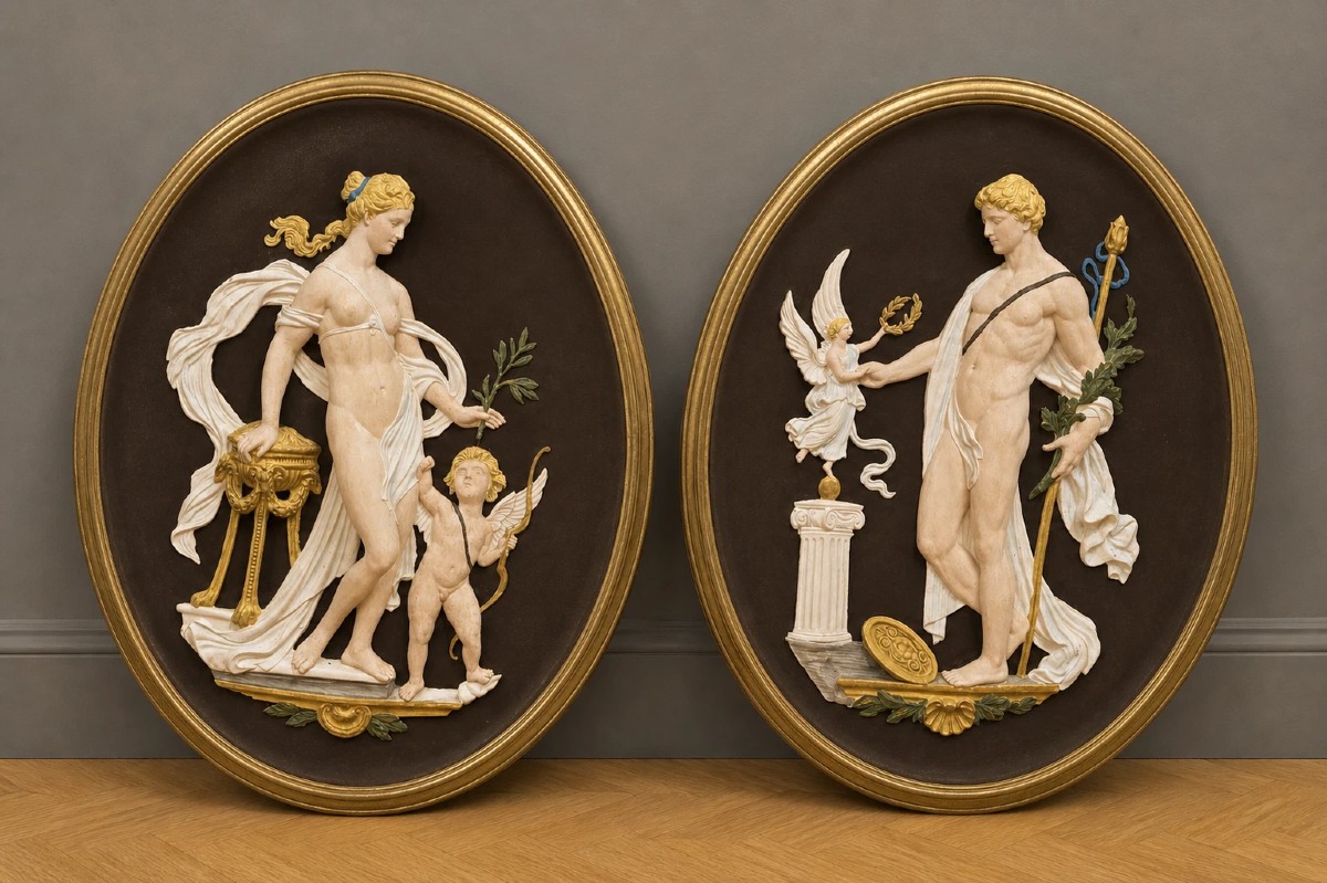 Important Pair Of Oval Medallions In Plaster Sculpted In High Relief