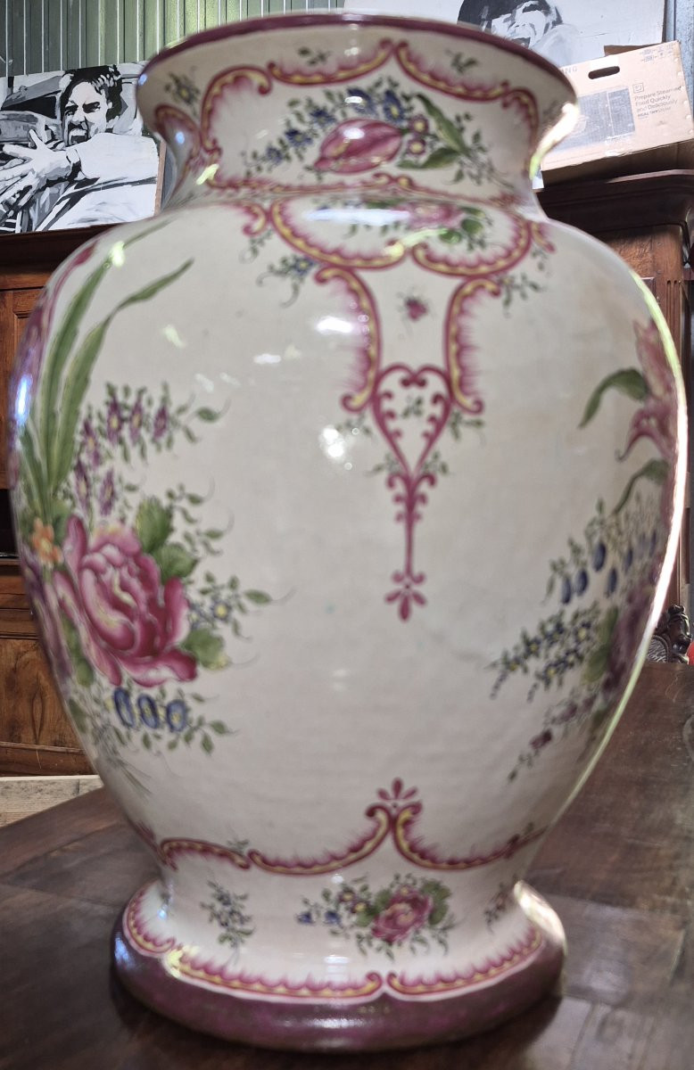 Roger Colas a Clamecy : Important vase en faïence à panse balustre et large col évasé-photo-2
