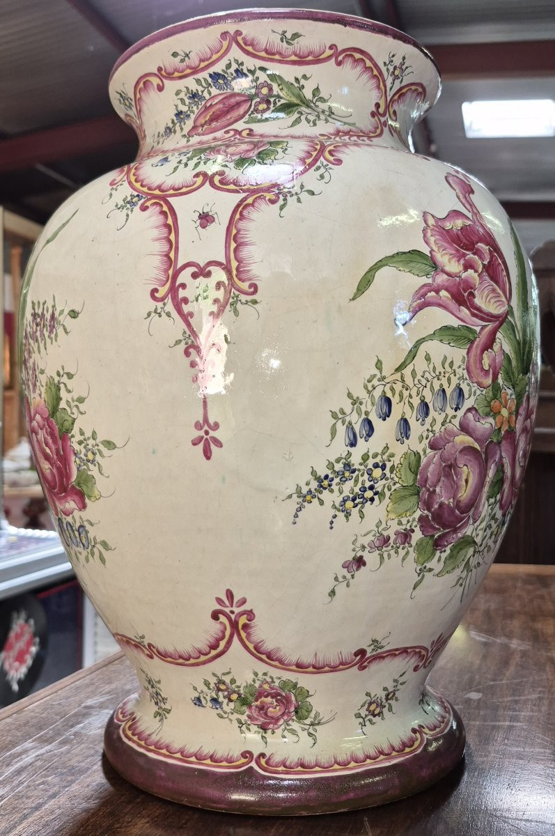 Roger Colas a Clamecy : Important vase en faïence à panse balustre et large col évasé-photo-5