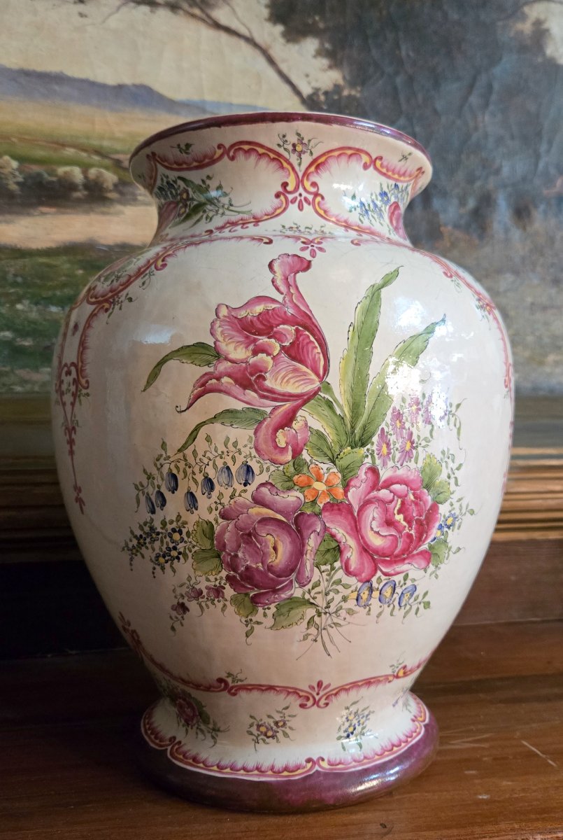 Roger Colas a Clamecy : Important vase en faïence à panse balustre et large col évasé-photo-6