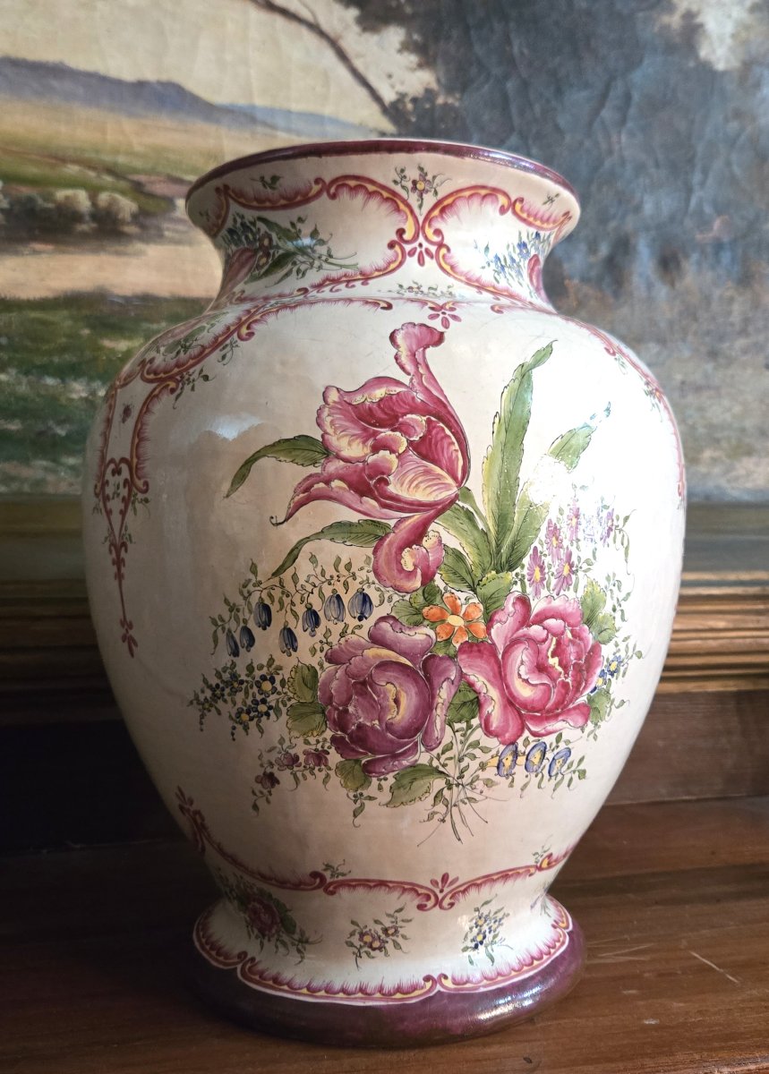 Roger Colas a Clamecy : Important vase en faïence à panse balustre et large col évasé-photo-7