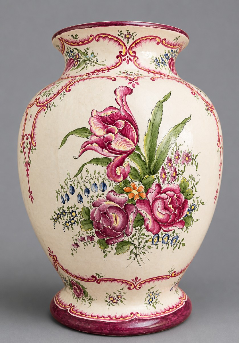 Roger Colas a Clamecy : Important vase en faïence à panse balustre et large col évasé
