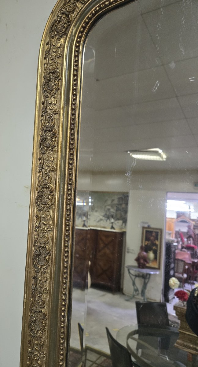 Large Mirror In Carved And Gilded Wood, Rectangular Shape With Curved Top-photo-1