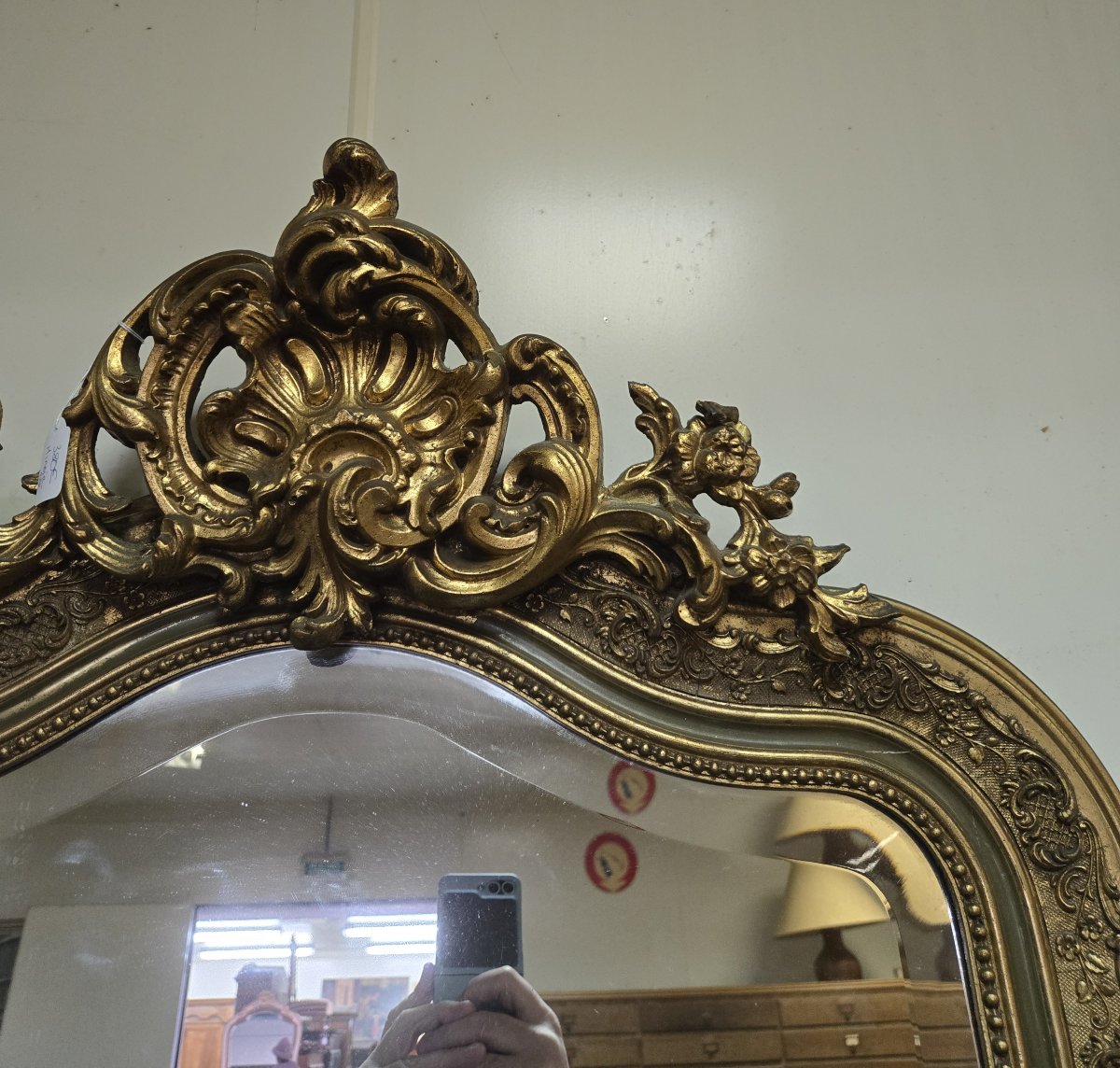 Large Mirror In Carved And Gilded Wood, Rectangular Shape With Curved Top-photo-5