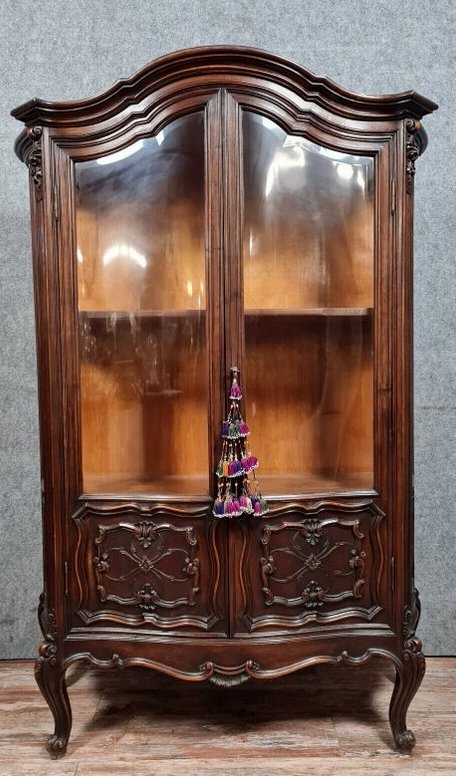 Louis XV Style Two-door Curved Walnut Bookcase-photo-1