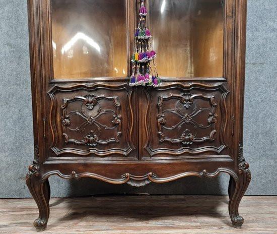 Louis XV Style Two-door Curved Walnut Bookcase-photo-5