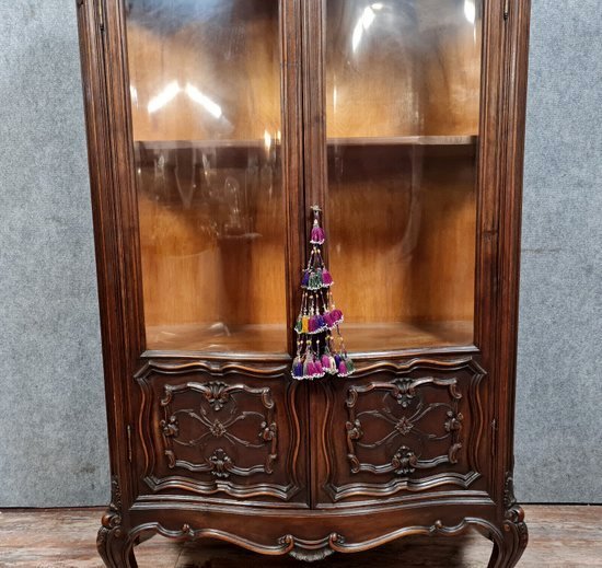 Louis XV Style Two-door Curved Walnut Bookcase-photo-7