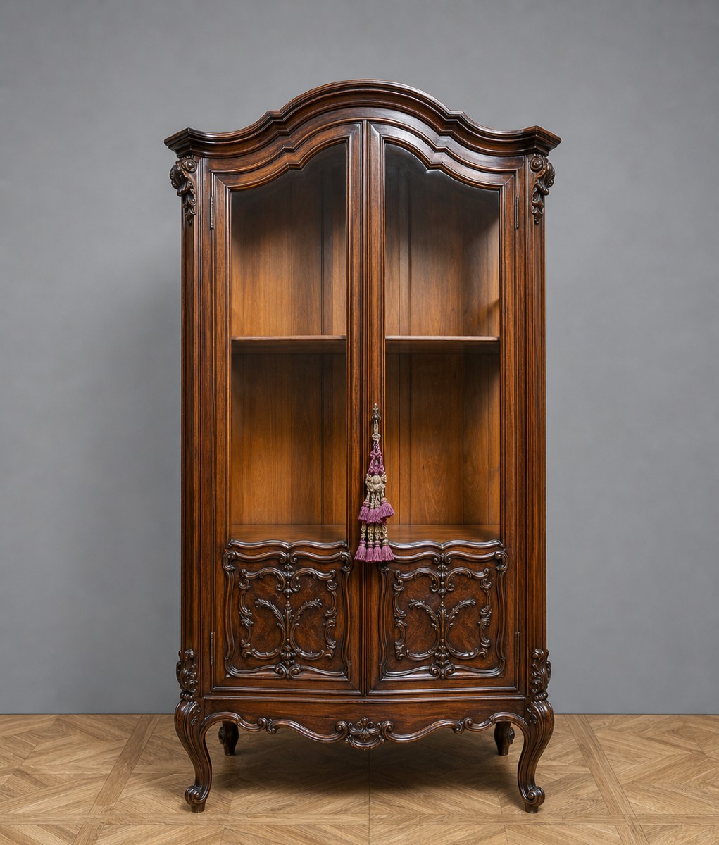 Louis XV Style Two-door Curved Walnut Bookcase