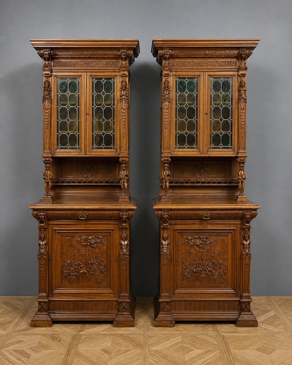 Important Pair Of Richly Carved Renaissance-style Two-body Sideboards-photo-1