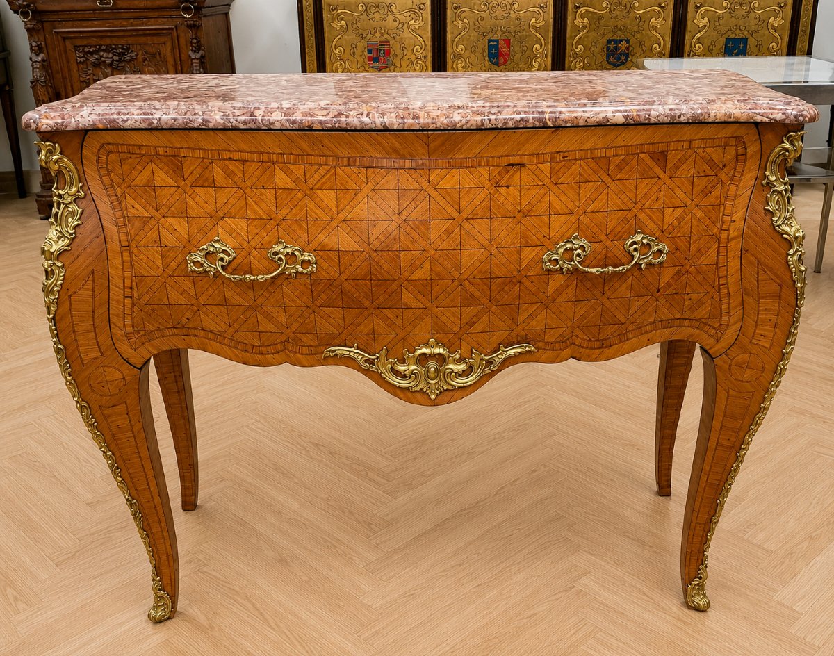 Rare Louis XV Style One-drawer Wig Chest In Marquetry-photo-2