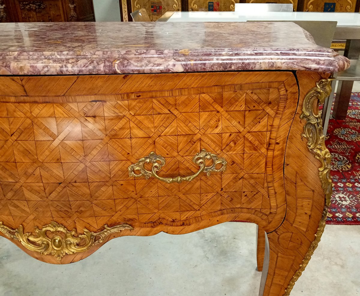 Rare Louis XV Style One-drawer Wig Chest In Marquetry-photo-3