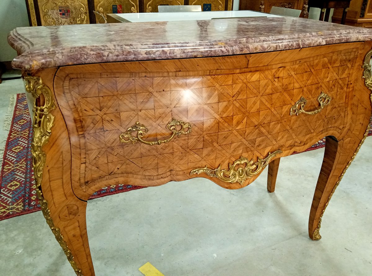 Rare Louis XV Style One-drawer Wig Chest In Marquetry-photo-4