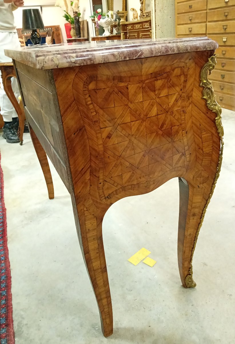 Rare Louis XV Style One-drawer Wig Chest In Marquetry-photo-4
