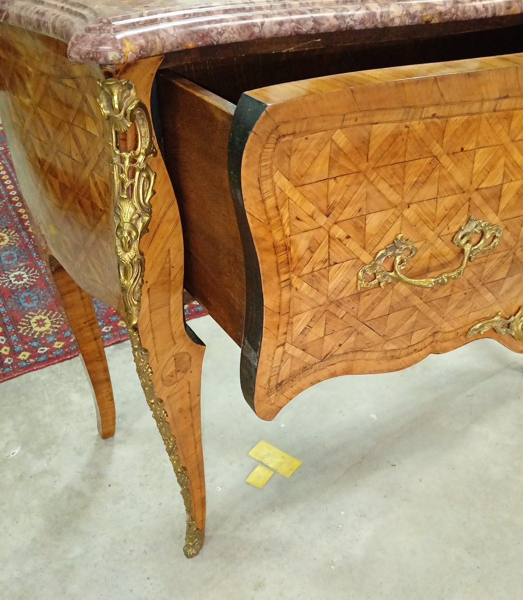 Rare Louis XV Style One-drawer Wig Chest In Marquetry-photo-7