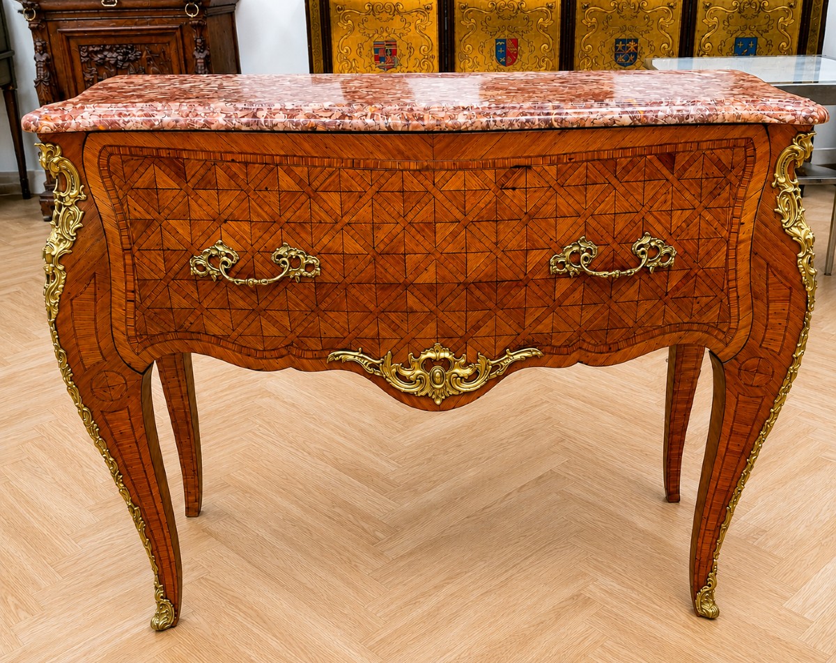 Rare Louis XV Style One-drawer Wig Chest In Marquetry