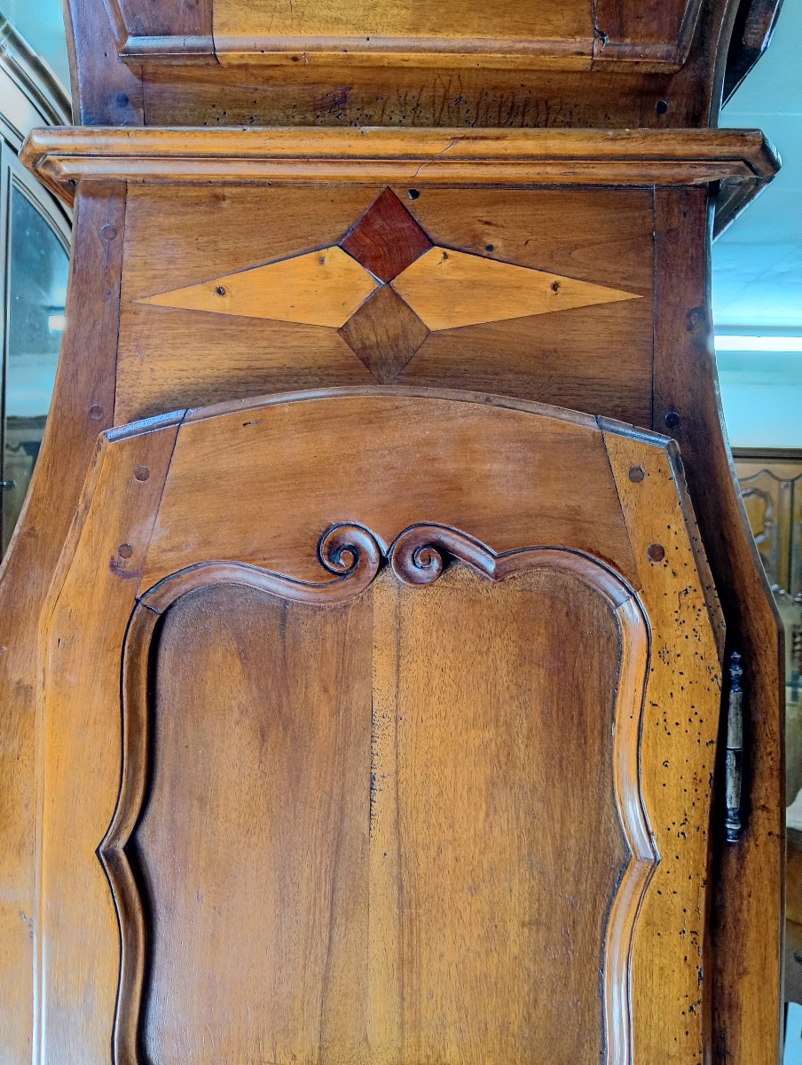 Rare horloge comtoise d’époque XVIIIᵉ siècle en noyer massif et marquéterie-photo-2